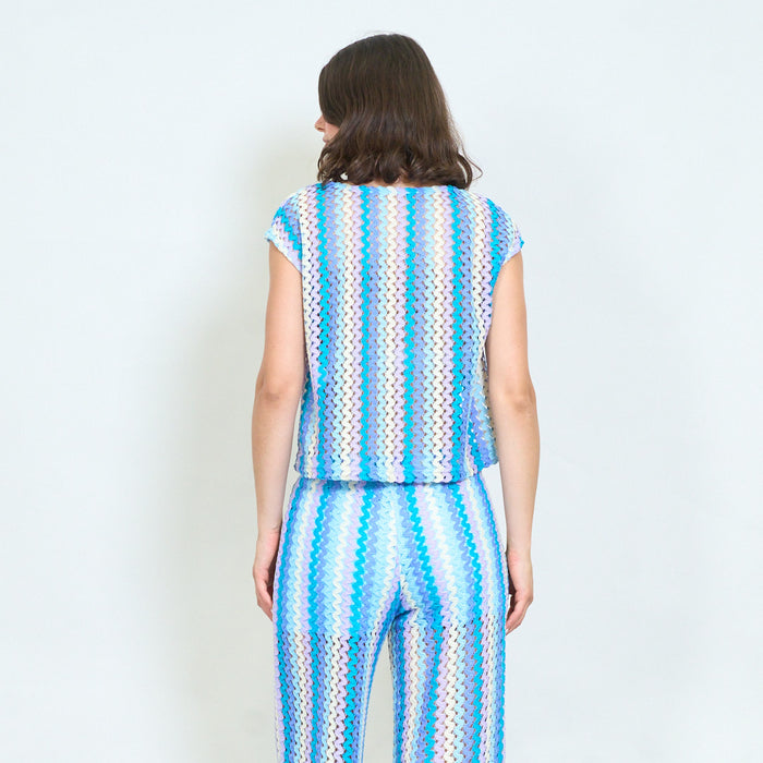 Textured striped sleeveless knitted blouse wholesale