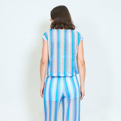 Textured striped sleeveless knitted blouse wholesale