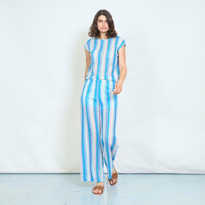 Textured striped sleeveless knitted blouse wholesale
