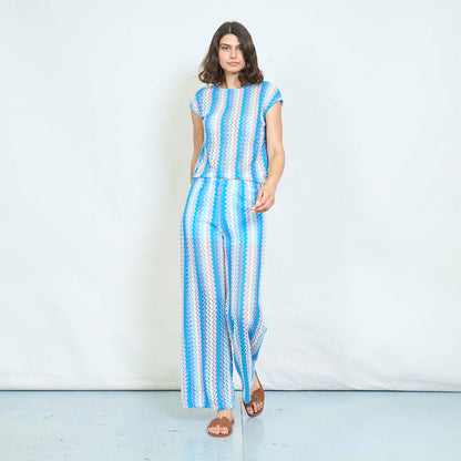 Textured striped sleeveless knitted blouse wholesale