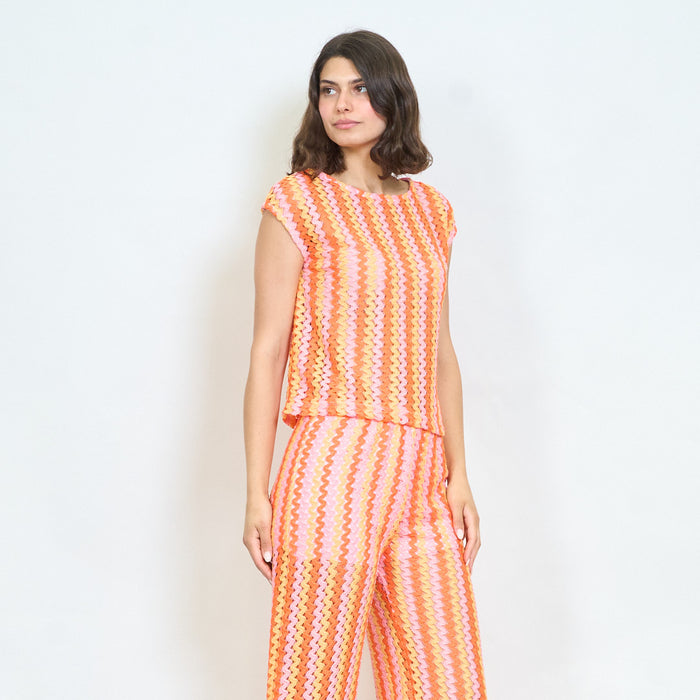Textured striped sleeveless knitted blouse wholesale