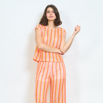 Textured striped sleeveless knitted blouse wholesale