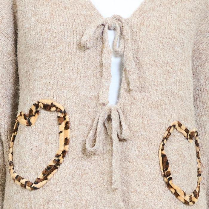 Tie-front leopard pocket cardigan wholesale