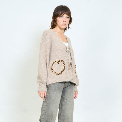 Tie-front leopard pocket cardigan wholesale