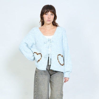 Tie-front leopard pocket cardigan wholesale