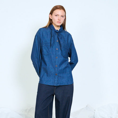 Tie neck chambray shirt wholesale
