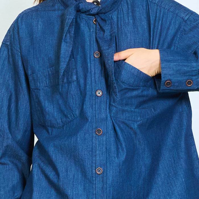 Tie neck chambray shirt wholesale
