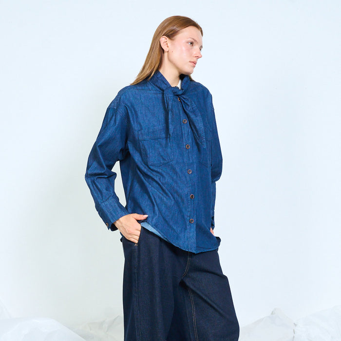 Tie neck chambray shirt wholesale