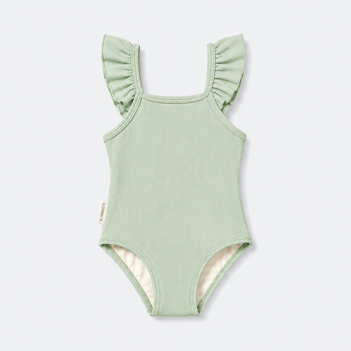 UPF 50+ Textured Ruffle One-Piece Swimsuit - Sage