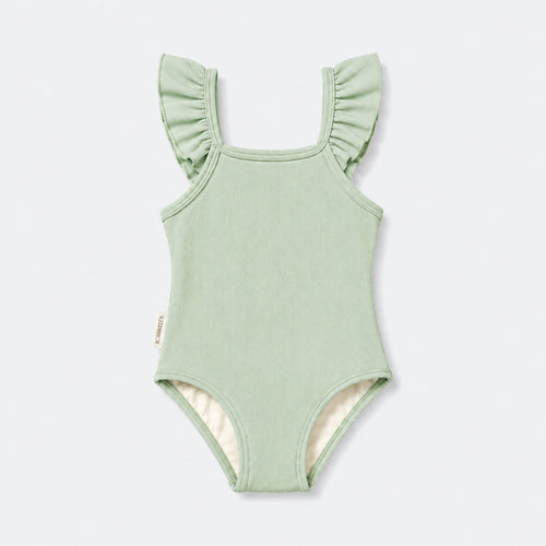 UPF 50+ Textured Ruffle One-Piece Swimsuit - Sage
