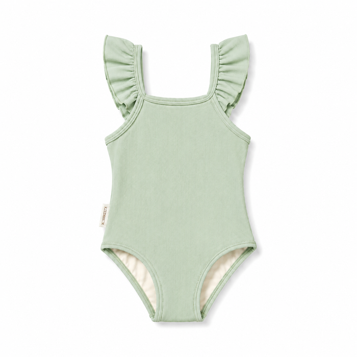 UPF 50+ Textured Ruffle One-Piece Swimsuit - Sage
