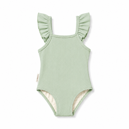 UPF 50+ Textured Ruffle One-Piece Swimsuit - Sage