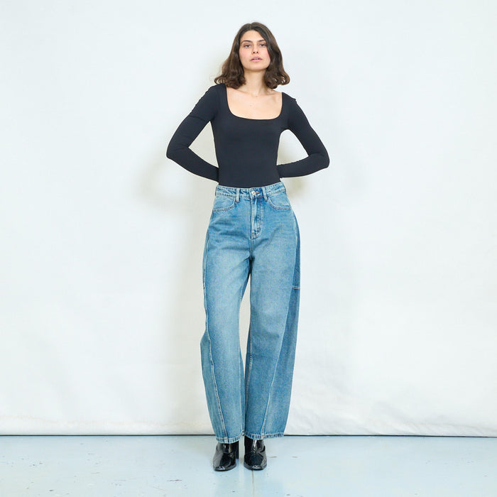 Utility seam barrel leg jeans wholesale