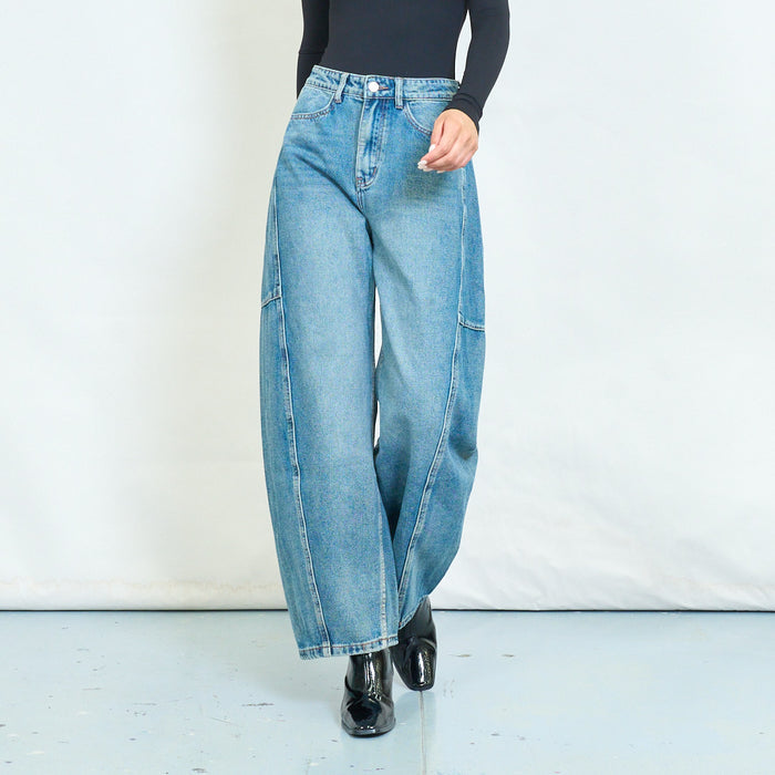 Utility seam barrel leg jeans wholesale