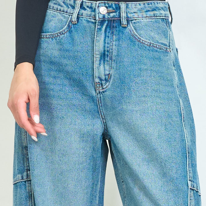 Utility seam barrel leg jeans wholesale