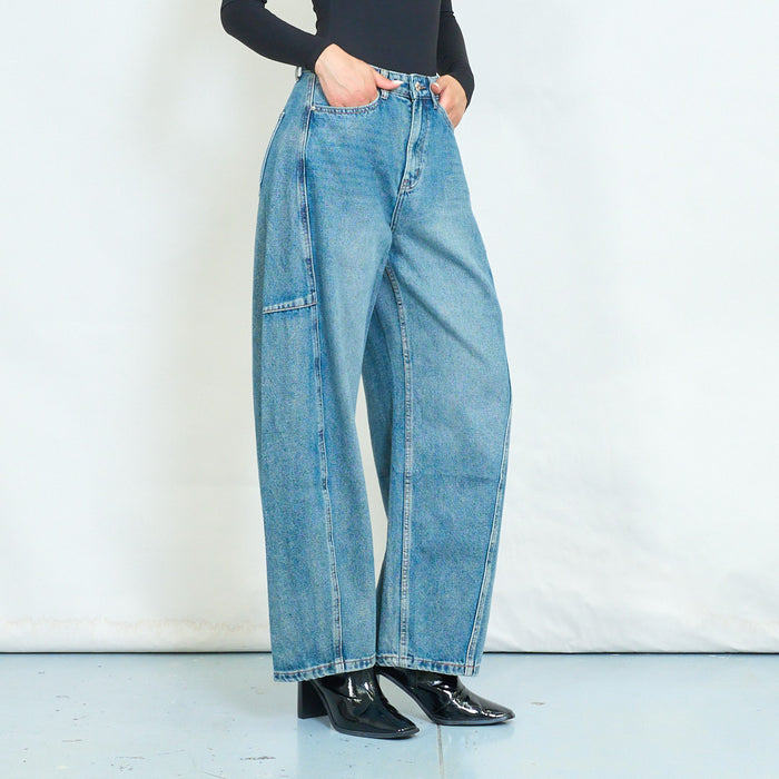 Utility seam barrel leg jeans wholesale