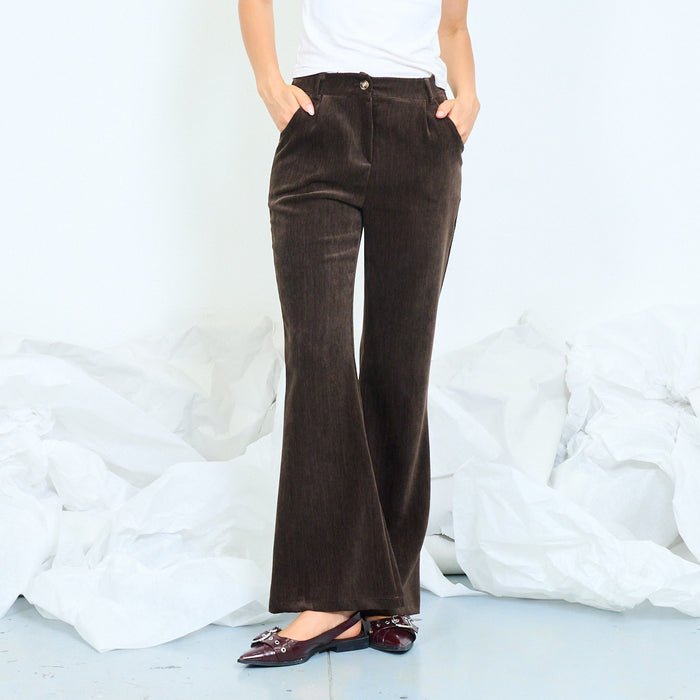 Velvet high-waist flared trousers wholesale