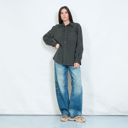 Washed cotton relaxed shirt with chest pocket wholesale