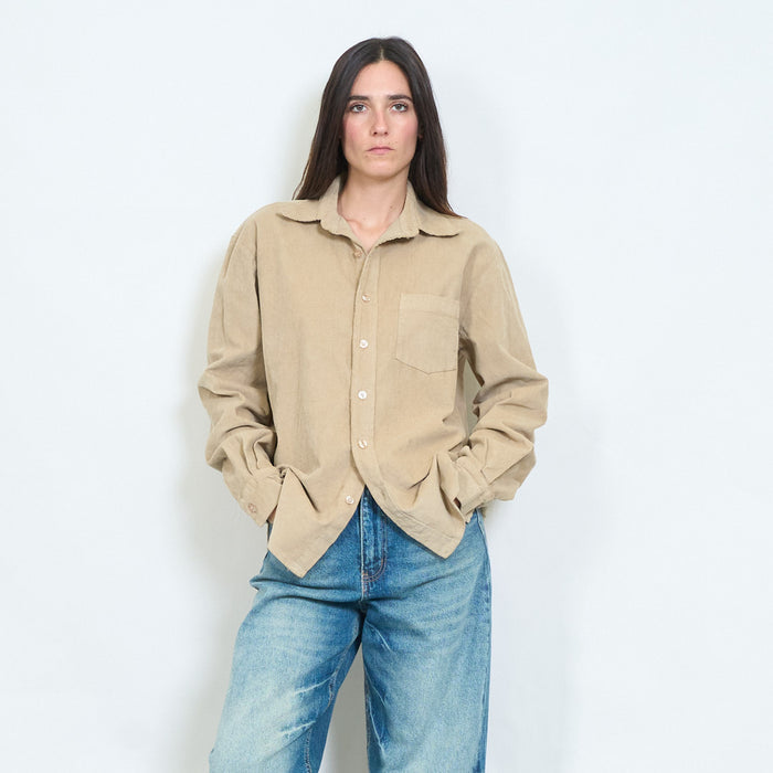 Washed cotton relaxed shirt with chest pocket wholesale