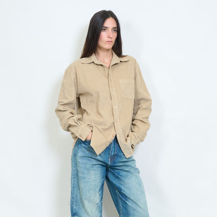 Washed cotton relaxed shirt with chest pocket wholesale