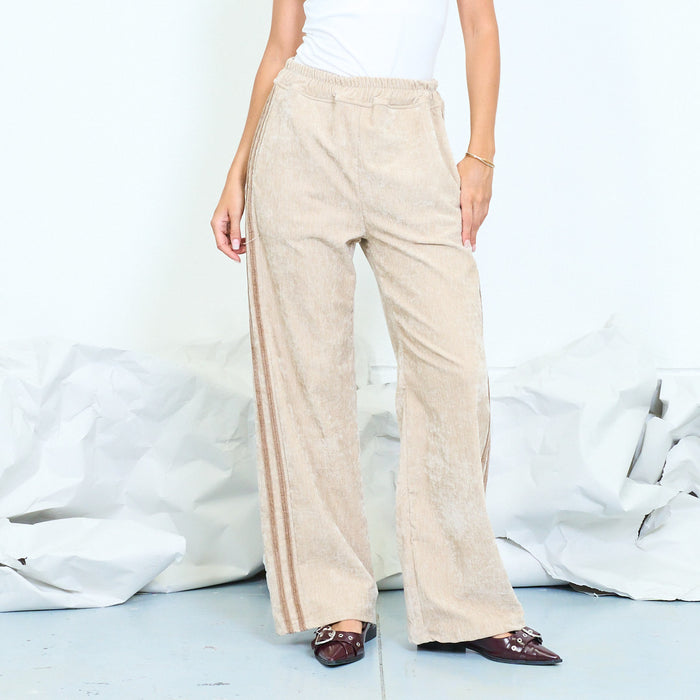 Washed linen-blend straight-leg trousers with side stripes wholesale
