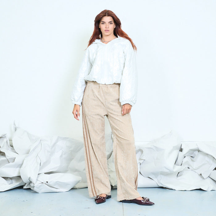 Washed linen-blend straight-leg trousers with side stripes wholesale