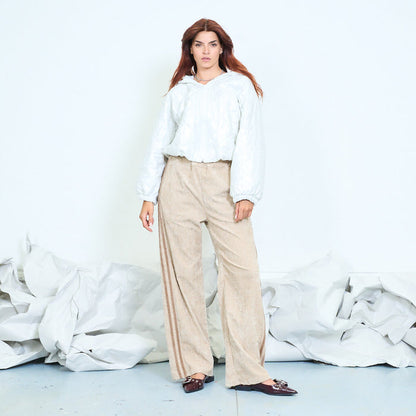 Washed linen-blend straight-leg trousers with side stripes wholesale