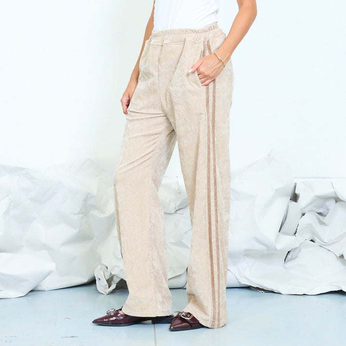 Washed linen-blend straight-leg trousers with side stripes wholesale