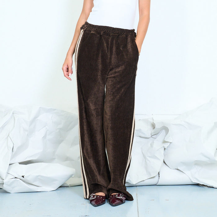 Washed linen-blend straight-leg trousers with side stripes wholesale
