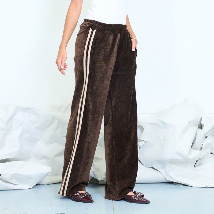 Washed linen-blend straight-leg trousers with side stripes wholesale