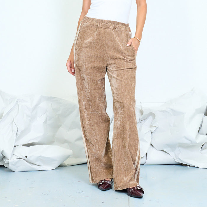 Washed linen-blend straight-leg trousers with side stripes wholesale