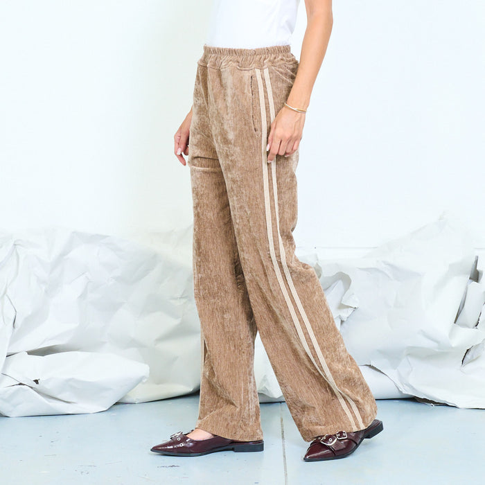 Washed linen-blend straight-leg trousers with side stripes wholesale