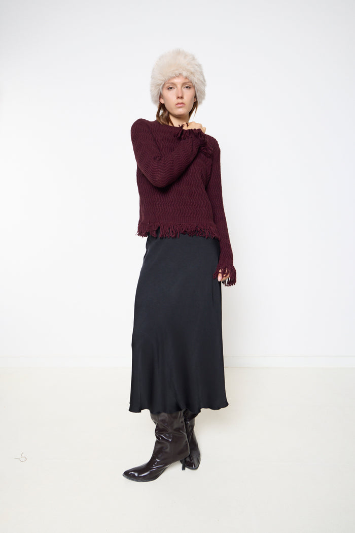 Wavy textured fringe-trim sweater wholesale