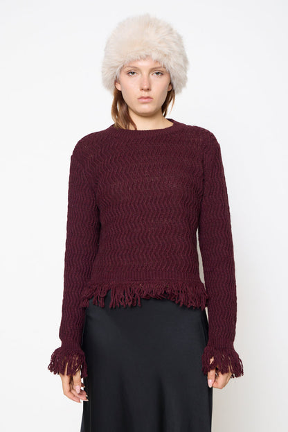 Wavy textured fringe-trim sweater wholesale