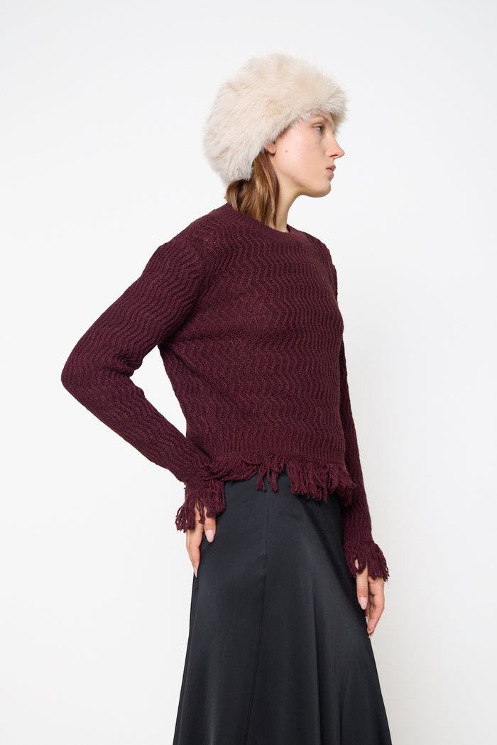 Wavy textured fringe-trim sweater wholesale