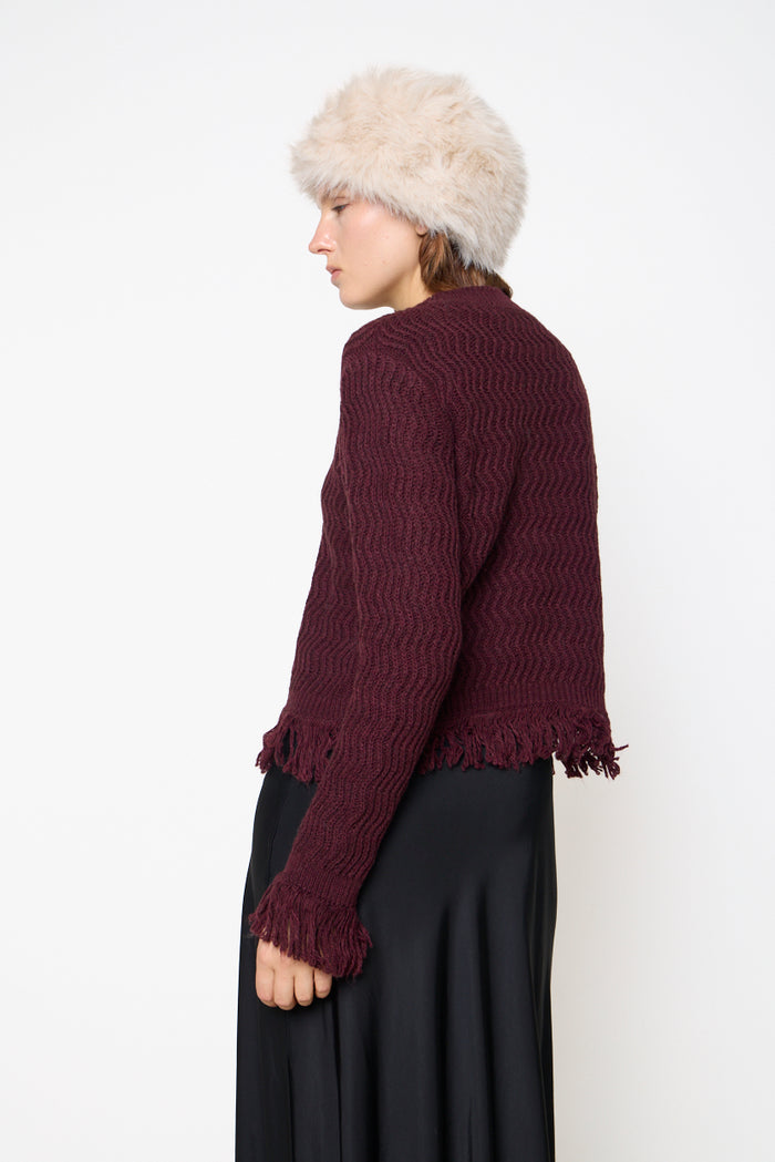 Wavy textured fringe-trim sweater wholesale