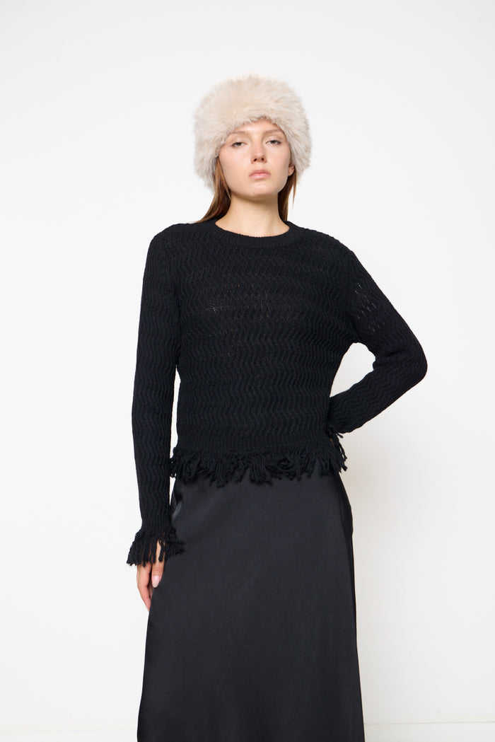 Wavy textured fringe-trim sweater wholesale