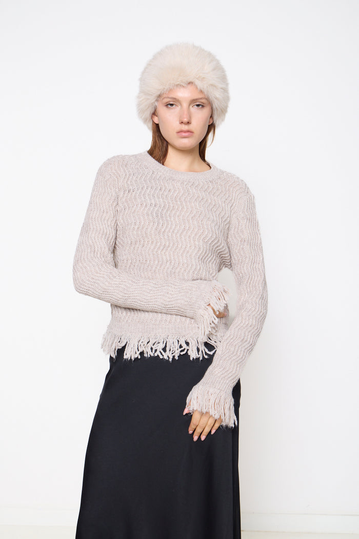Wavy textured fringe-trim sweater wholesale