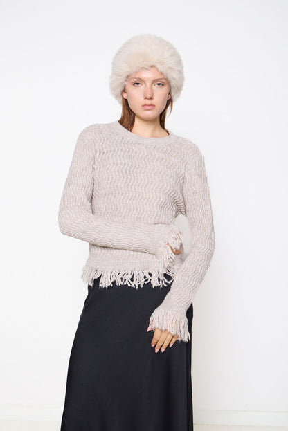 Wavy textured fringe-trim sweater wholesale