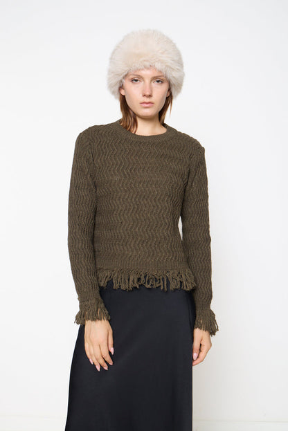 Wavy textured fringe-trim sweater wholesale