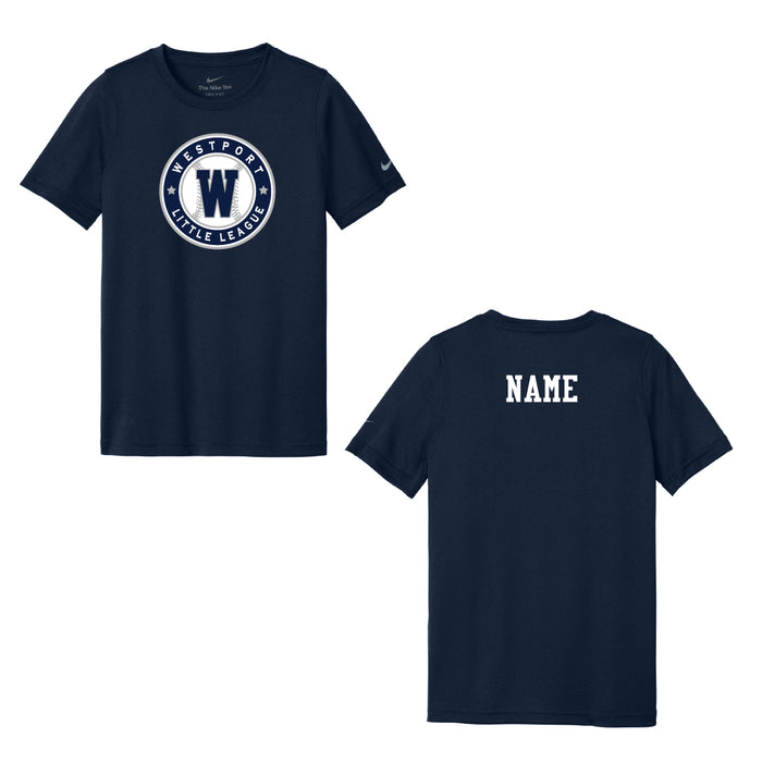 Westport LL Baseball Nike Player Tee Logowear Westport Little League Baseball Navy Youth XS