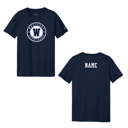 Westport LL Baseball Nike Player Tee Logowear Westport Little League Baseball Navy Youth XS