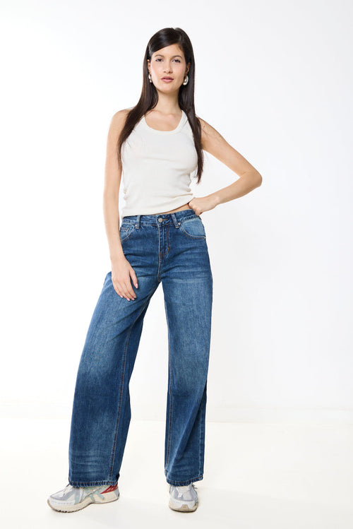 Wide leg panel denim jeans wholesale