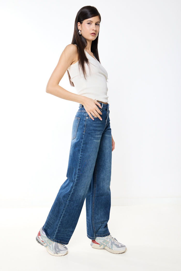 Wide leg panel denim jeans wholesale